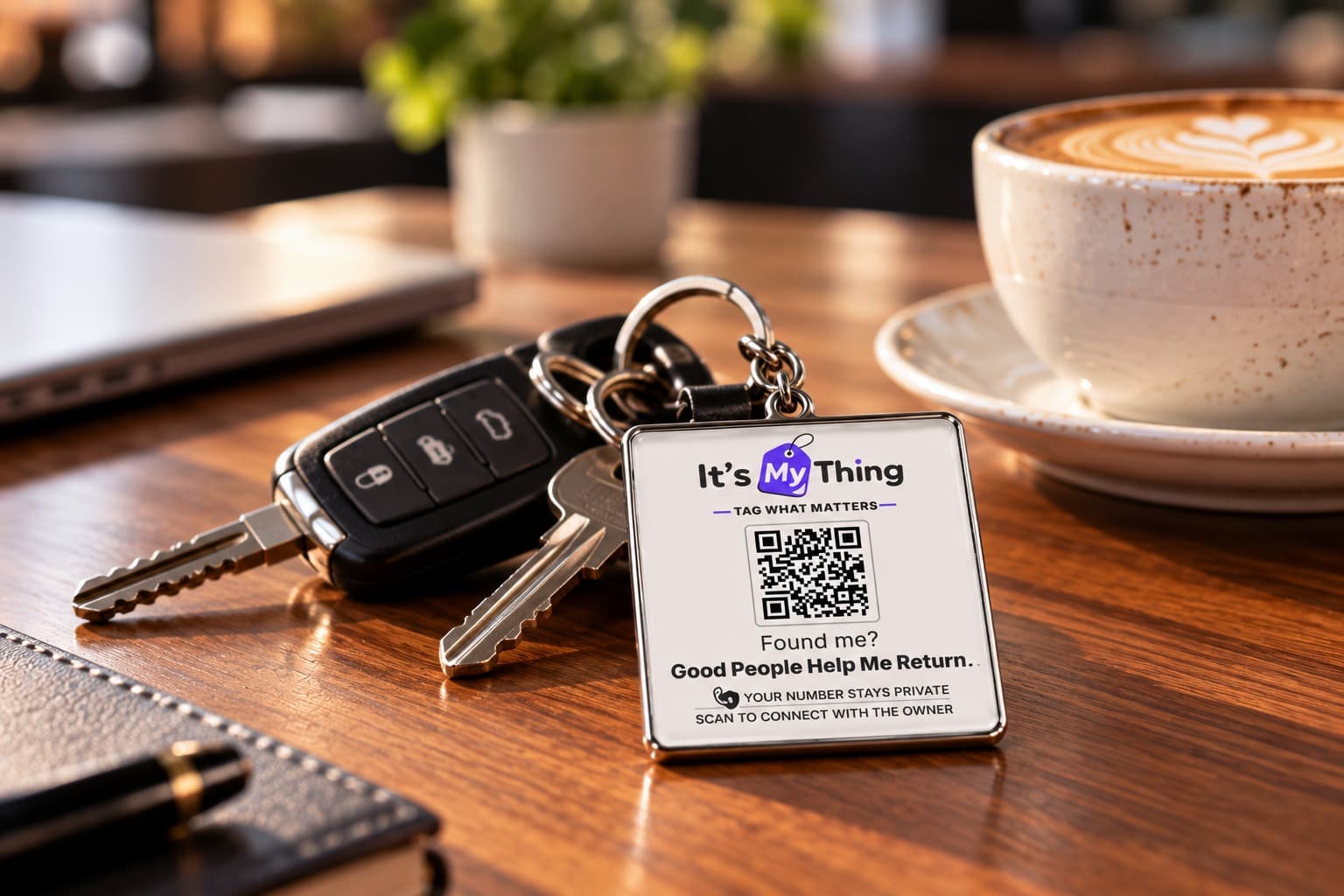 Car keys with an It’s My Thing tag left on a counter.