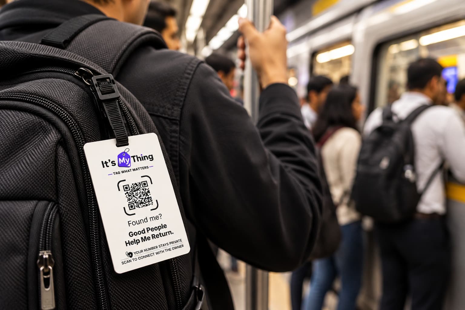 A suitcase carrying an It’s My Thing luggage tag.